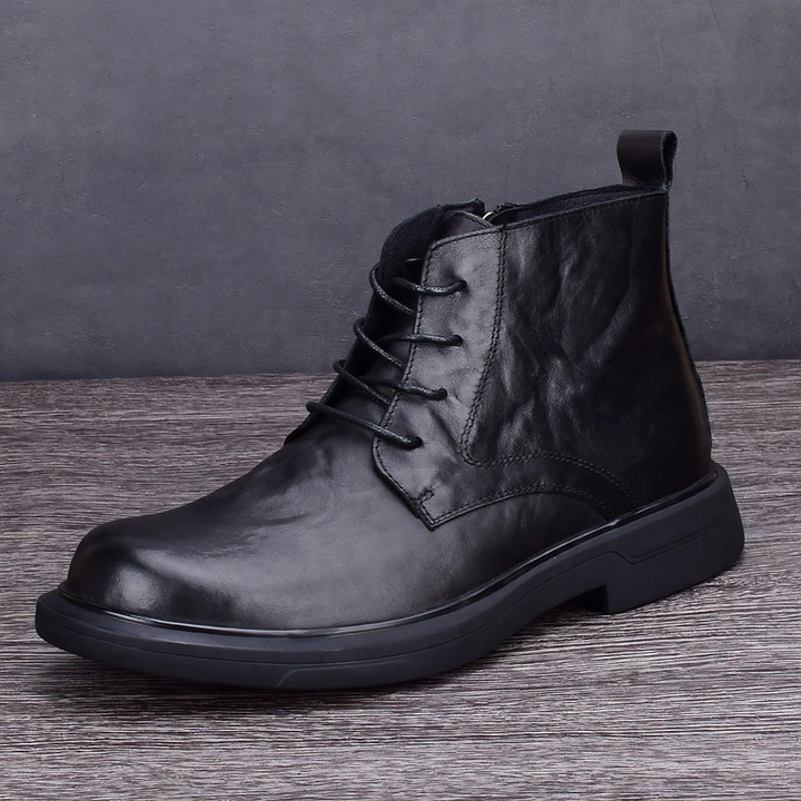 Padded men's leather boots for winter