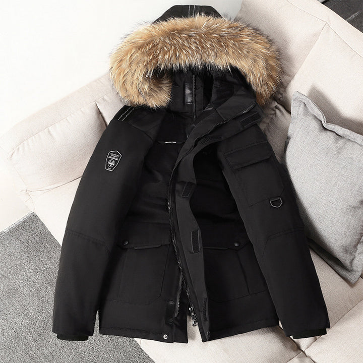 Padded men's down jacket with collar
