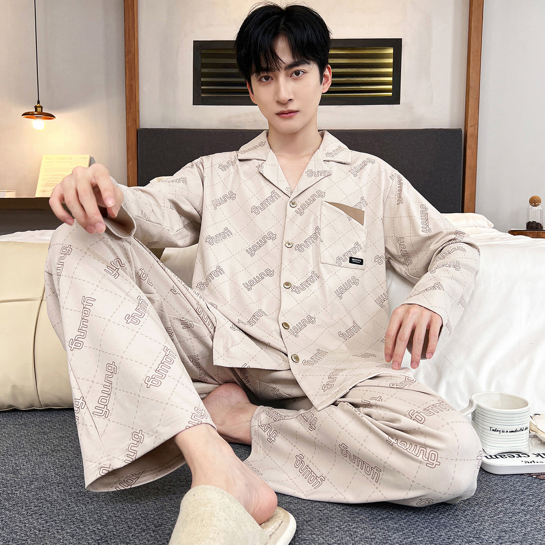Men's Pajama Set, long-sleeved, with shawl collar