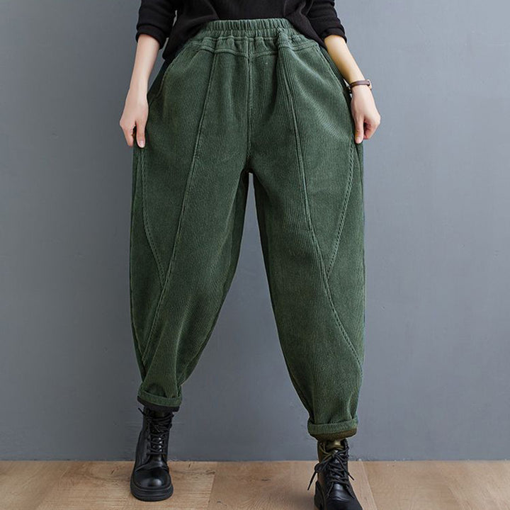 Padded corduroy carrot pants with elastic waistband