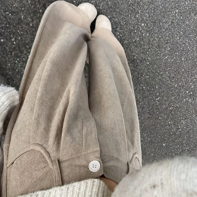 Padded corduroy suit pants with high waist