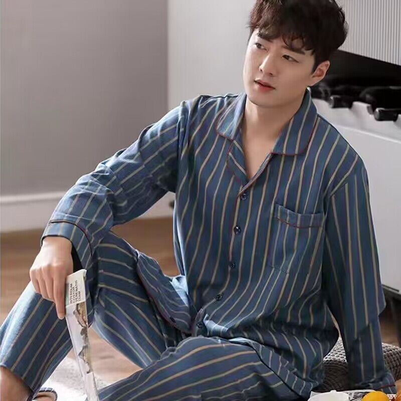 Men's Pajama Set, 100% Cotton, long-sleeved, buttoned