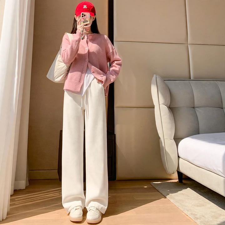 Chenille wide pants with straight cut