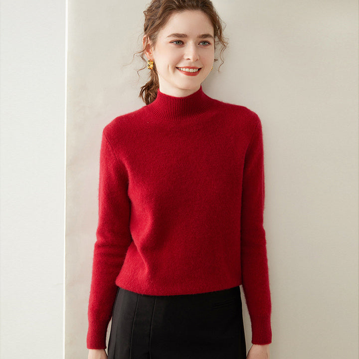 Women's cashmere sweater, semi-high collar, two-ply, loose