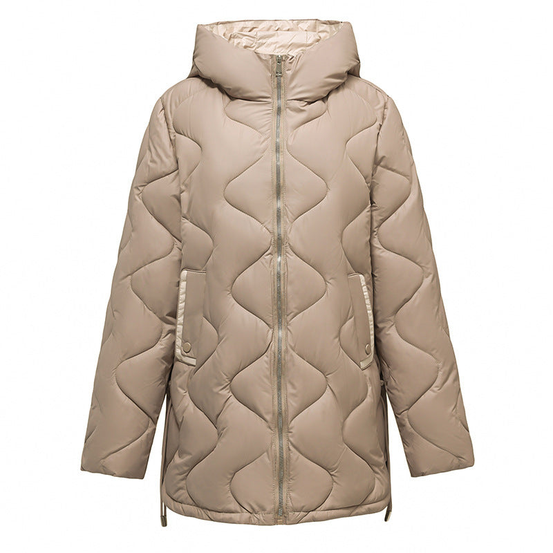 Women's quilted jacket, medium length, collarless
