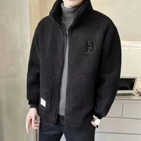 Padded men's jacket with lamb fleece imitation