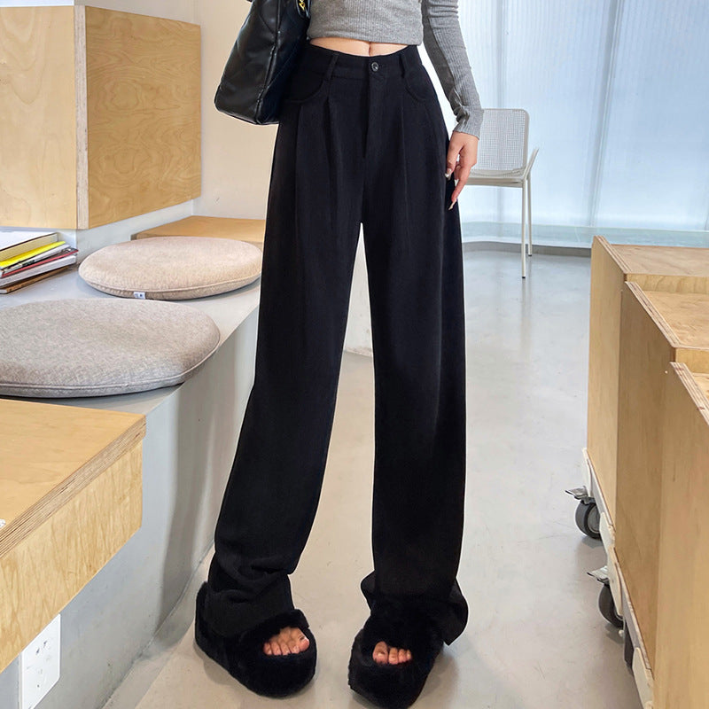 Quilted corduroy pants with wide leg, high waist