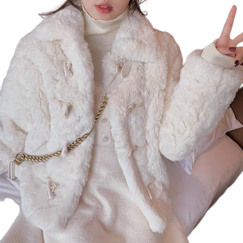 Women's Lamb Fleece Coat with Toggle Buttons, Lined