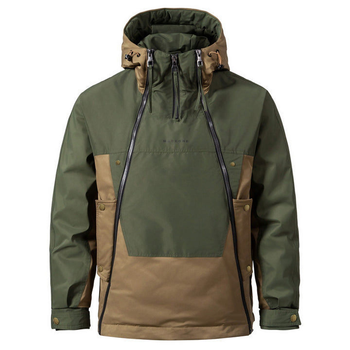 Padded men's hooded jacket with double zipper