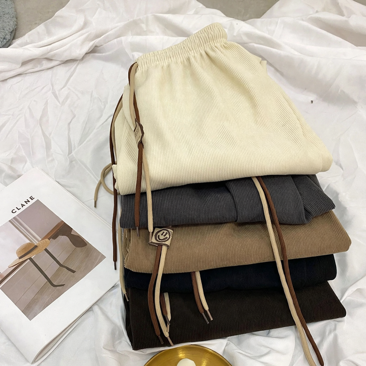 Cord wide trousers with drawstring