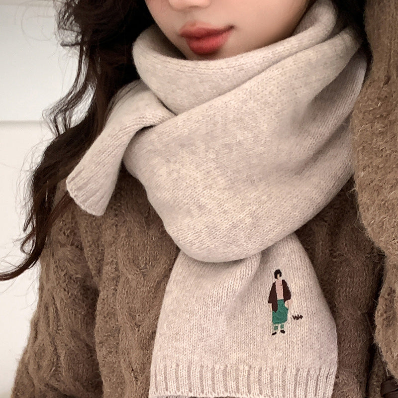 Merino wool scarf with embroidery, 150x45cm