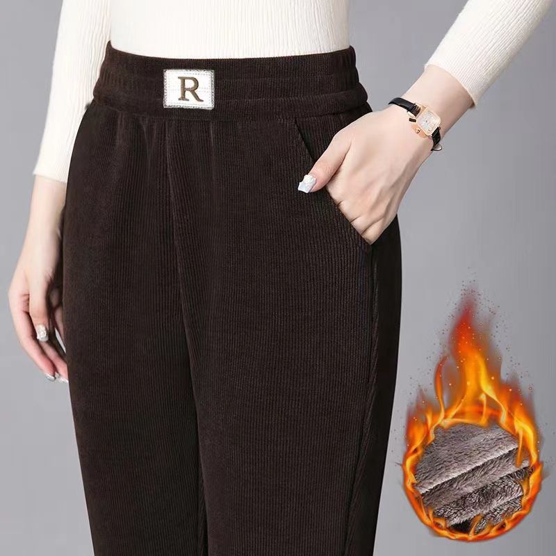 Women’s cord pants, lined, carrot shape, plus sizes