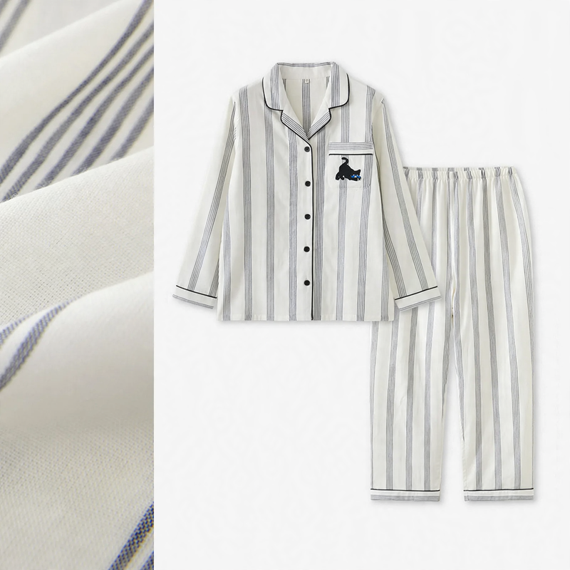Cotton pajama set for couples, striped