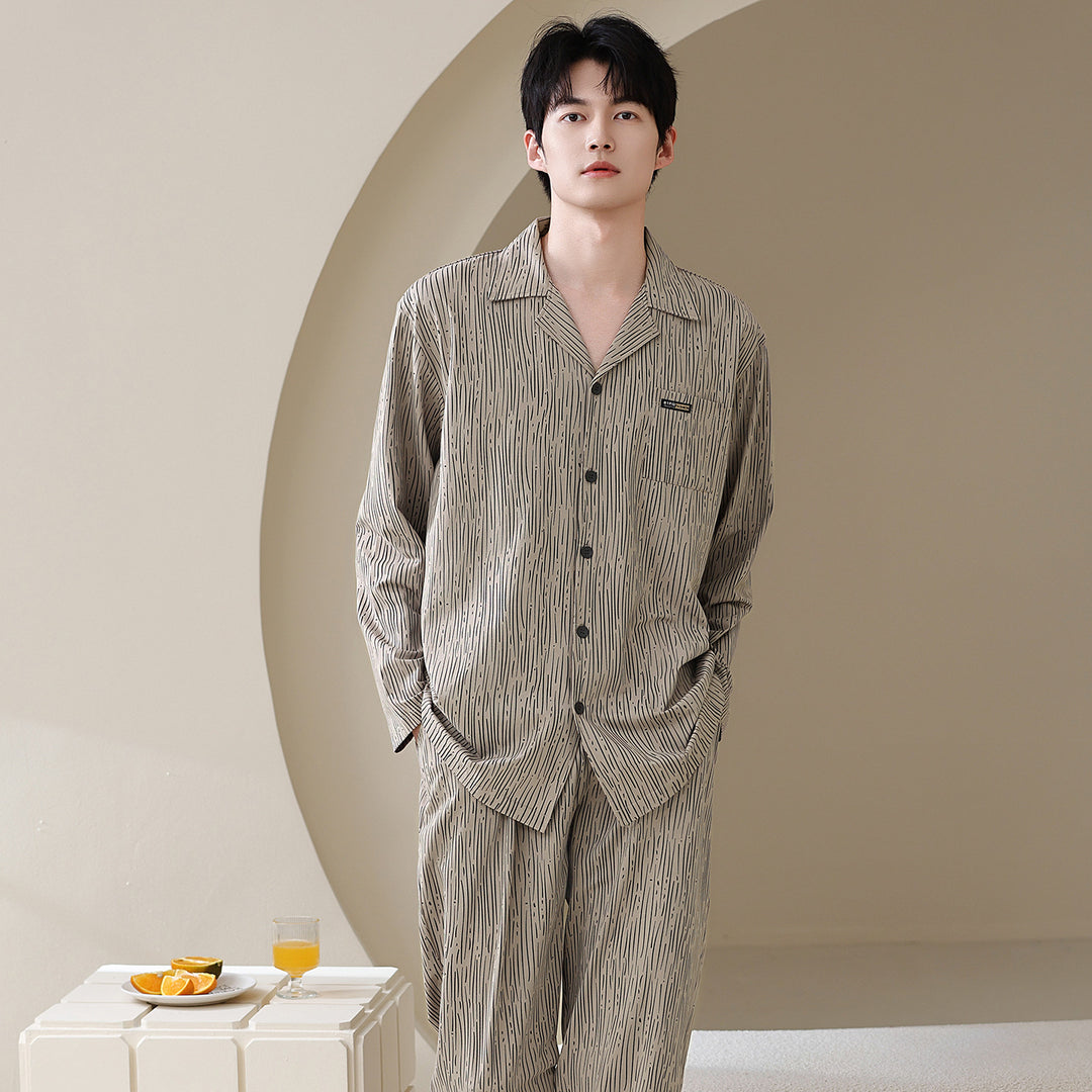 Men's Pajama Set, Cotton, Long Sleeve, Classic