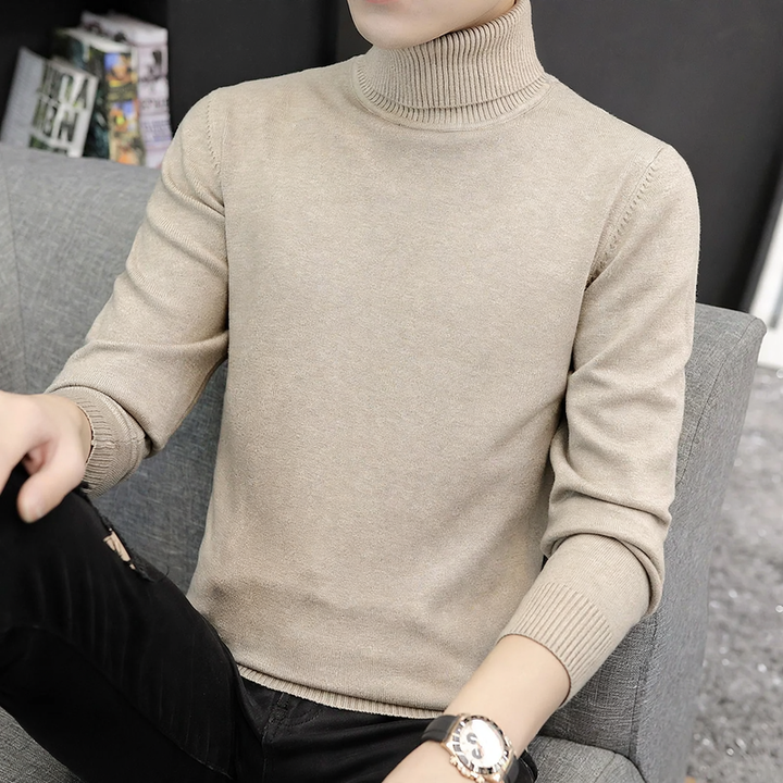 Men's knitted sweater with stand-up collar