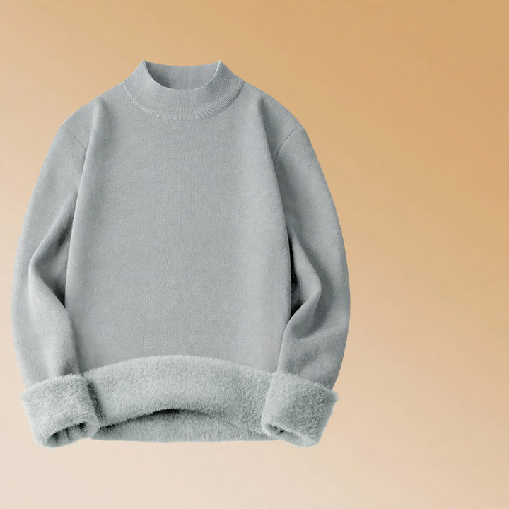Men's knitted sweater, padded, stand-up collar