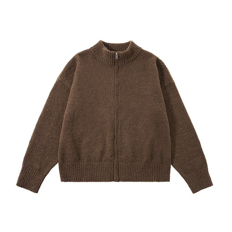 Men's cardigan with stand-up collar