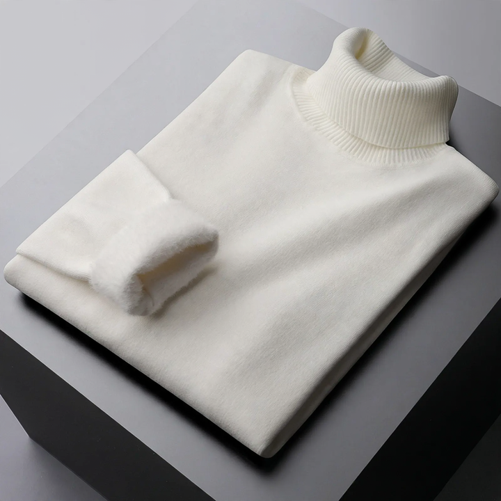 Padded men's knitted sweater with stand-up collar