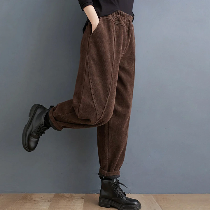Padded corduroy harem pants for women
