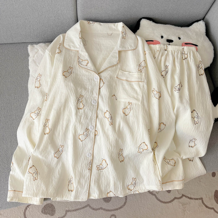 Women's Pajama Set, long-sleeved, with button placket, cartoon style