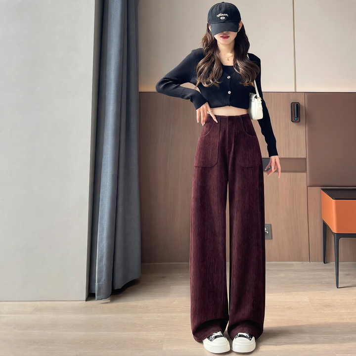 Padded corduroy trousers with wide leg
