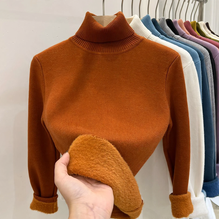 Women's turtleneck sweater, lined, warm, long sleeve