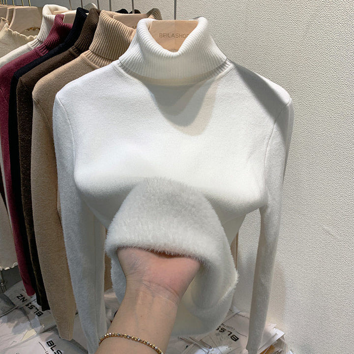 Padded women's turtleneck sweater, knitted, slim fit