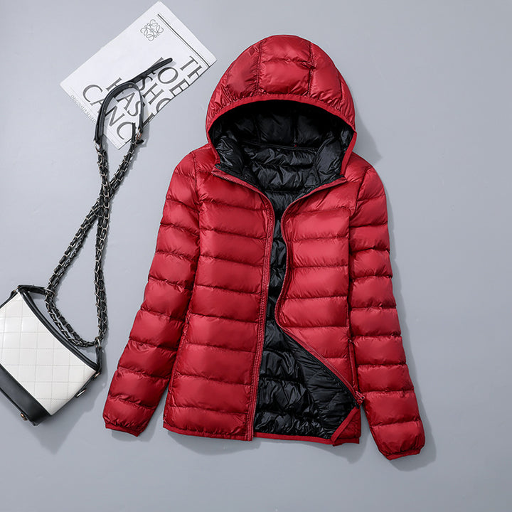 Reversible ladies' down jacket, lightweight and generously cut
