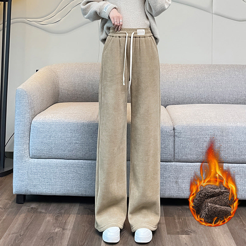Lamb fleece cord pants for women