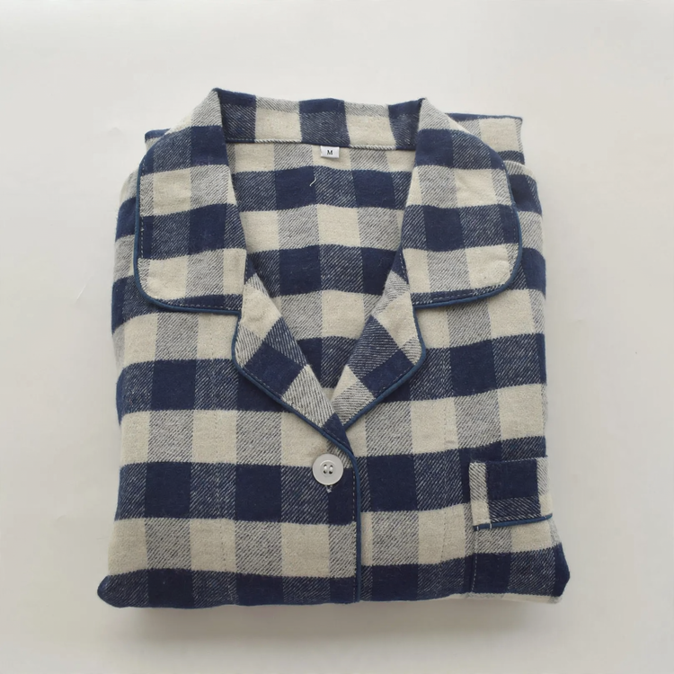 Classic plaid pajamas set for couples, long-sleeved