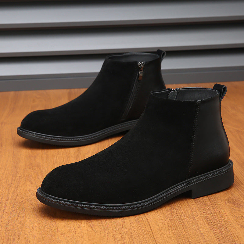 Padded men's leather boots, lace-up ankle boots