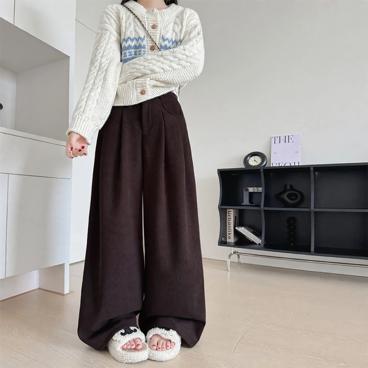 Women’s corduroy pants with wide leg, high waist