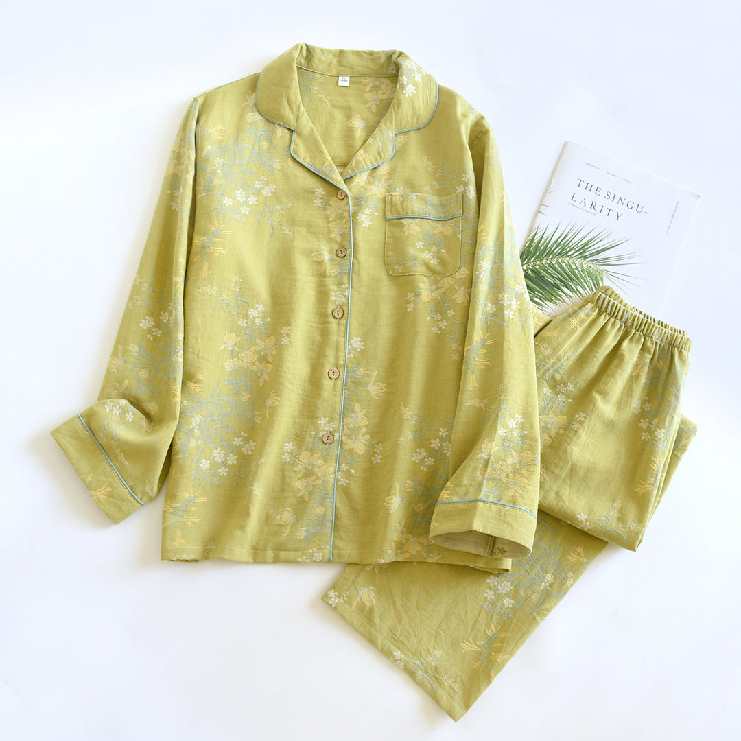 Women's Pajama Set made of Cotton, Long Sleeve, with Jacquard Pattern