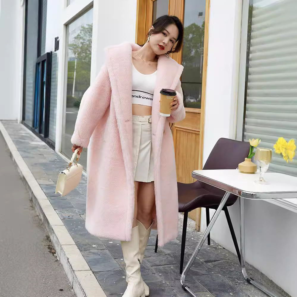 Teddy Coat, mid-length, Color: Cherry Blossom Pink