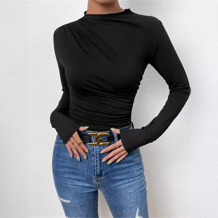 Women's long-sleeve shirt with ruching, body-hugging