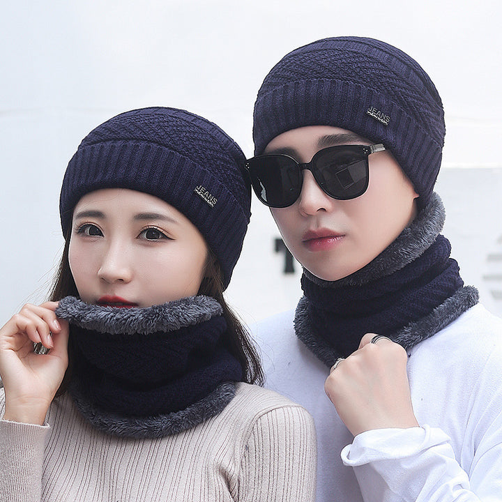 Padded knit hat and scarf set for men