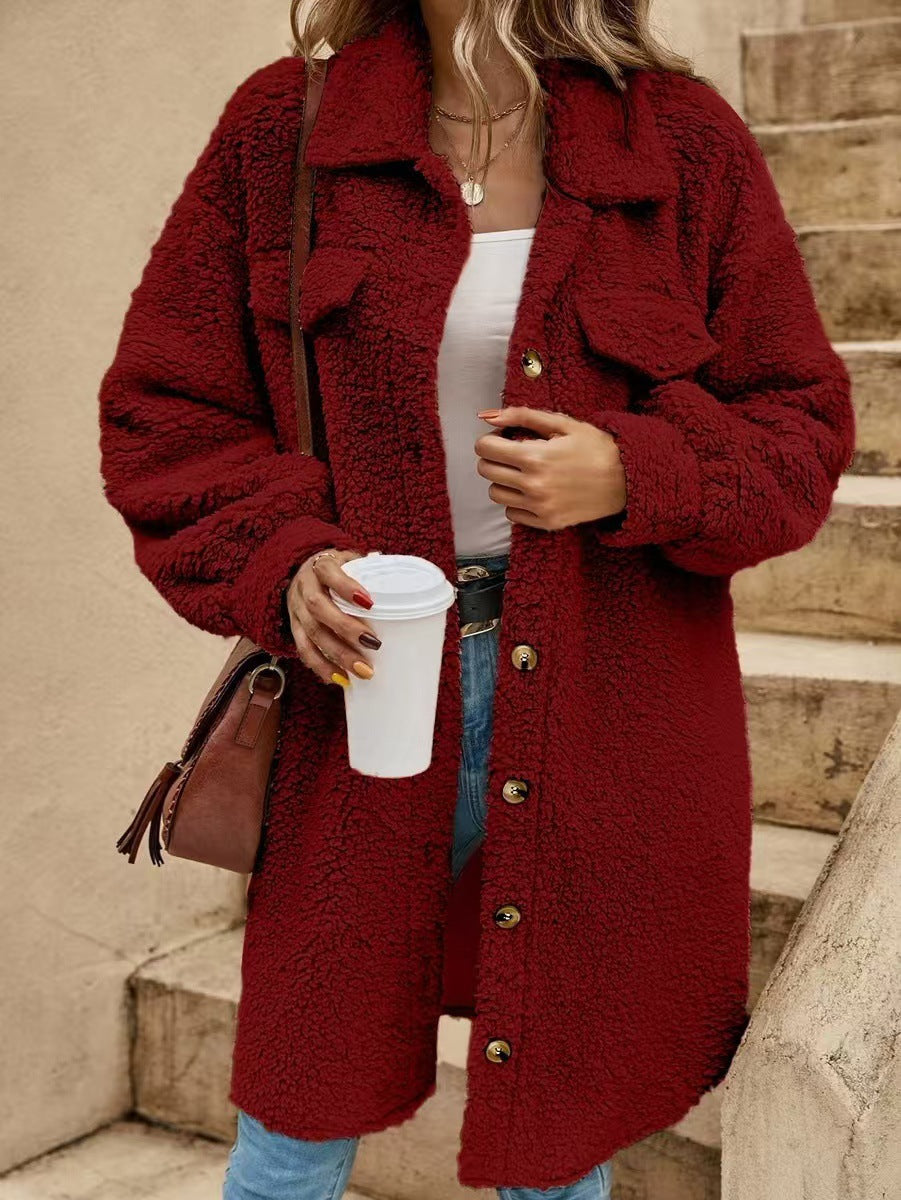 Long faux fur coat with lapels, various sizes
