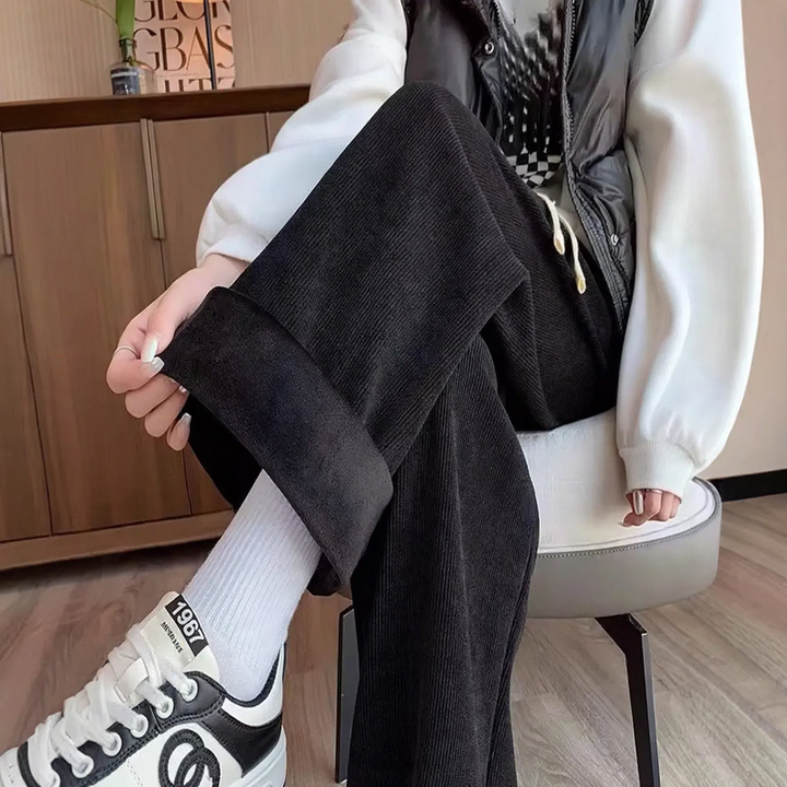 Straight-cut corduroy pants for women