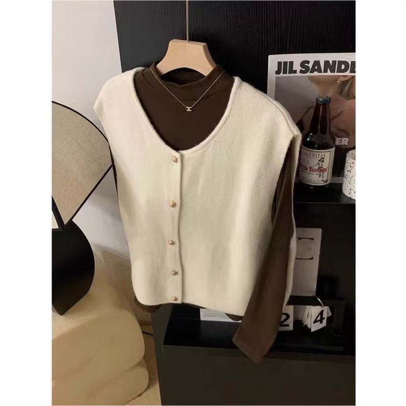 Women's knit sweater with stand-up collar, solid color
