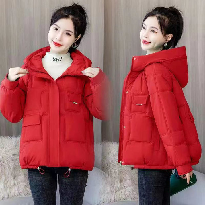 Short women's padded jacket with hood, various colors