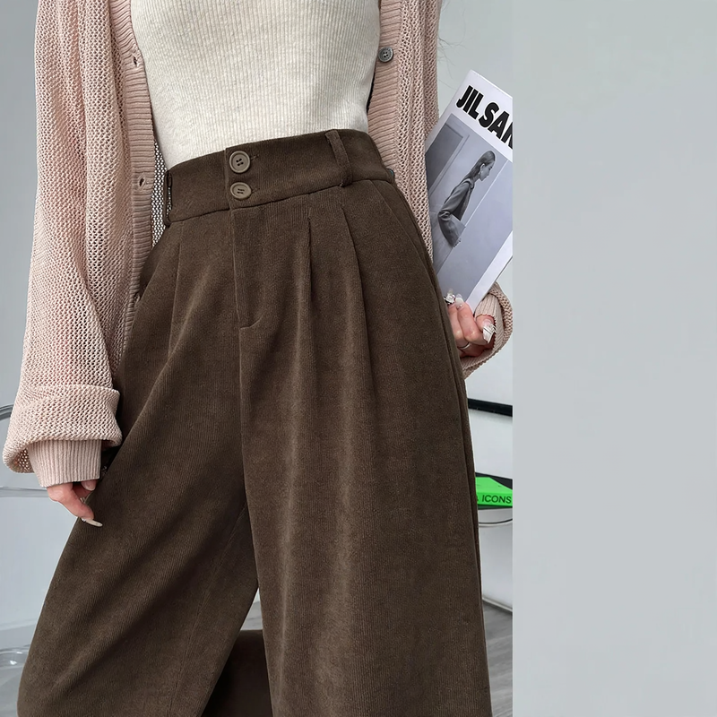 Women's corduroy pants, wide cut, lined