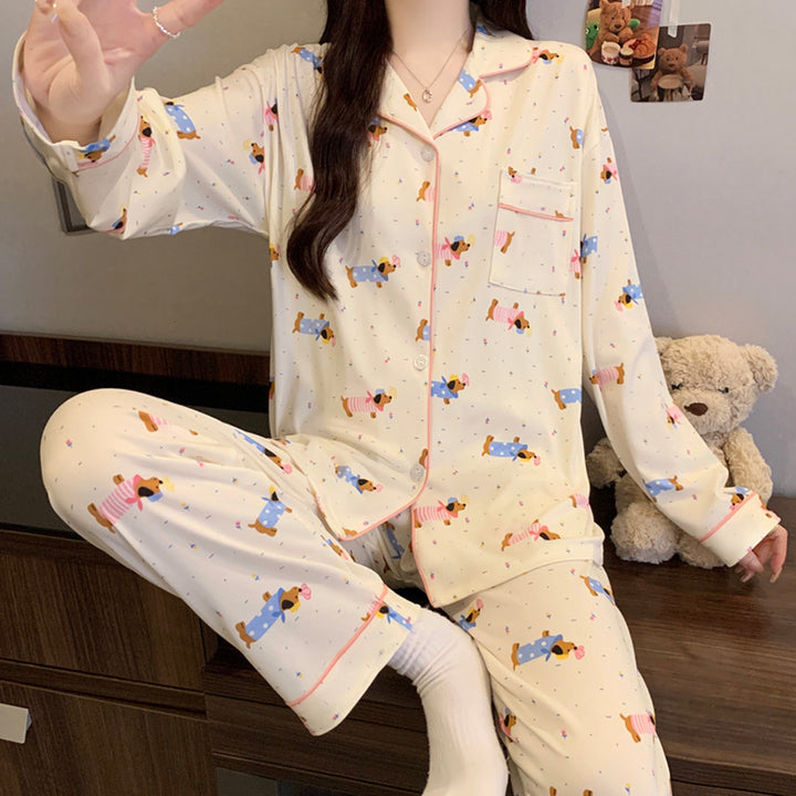 Women's Pajama Set, long-sleeved, with star pattern