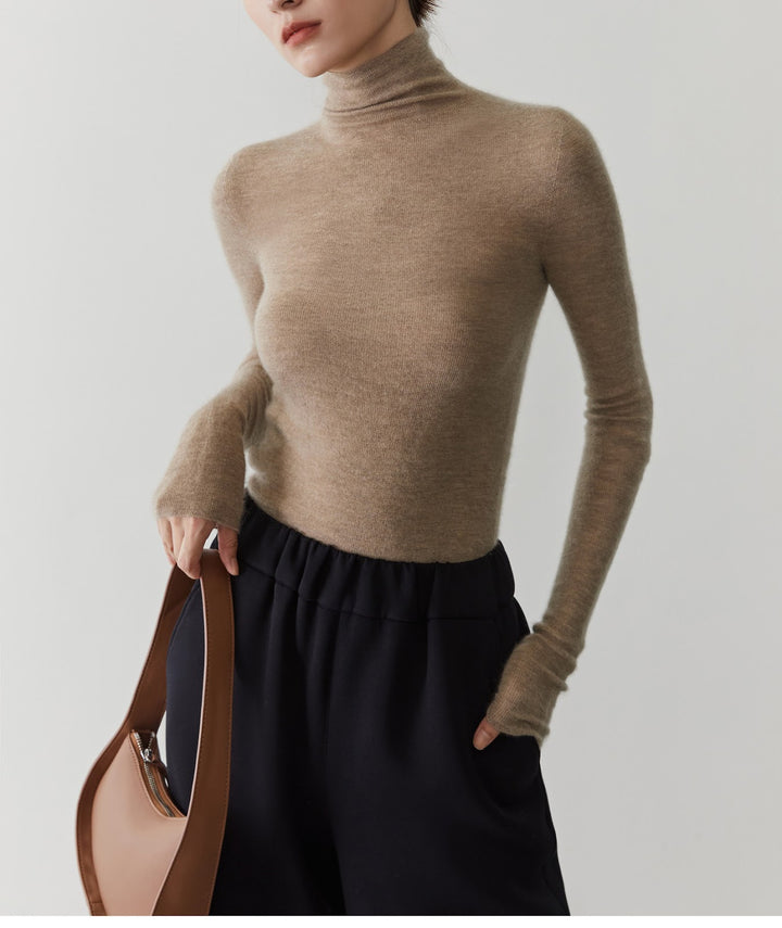 Women's cashmere sweater with stand-up collar, seamless