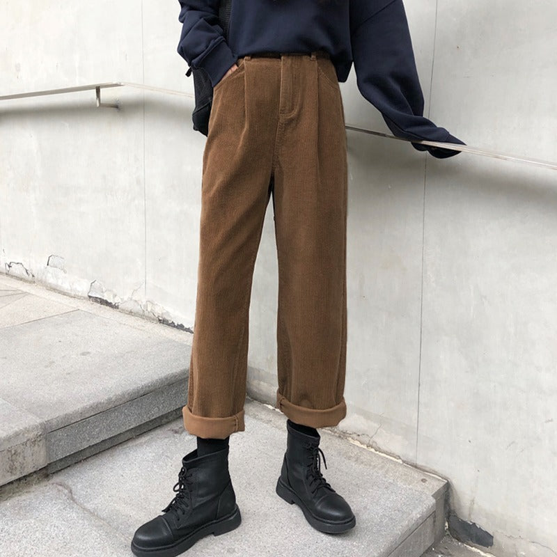 Suit-style Cord Pants, wide cut