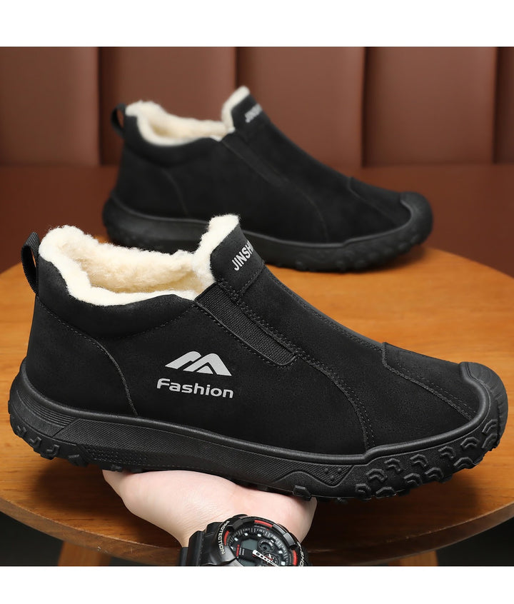 Padded men's winter boots made of suede imitation