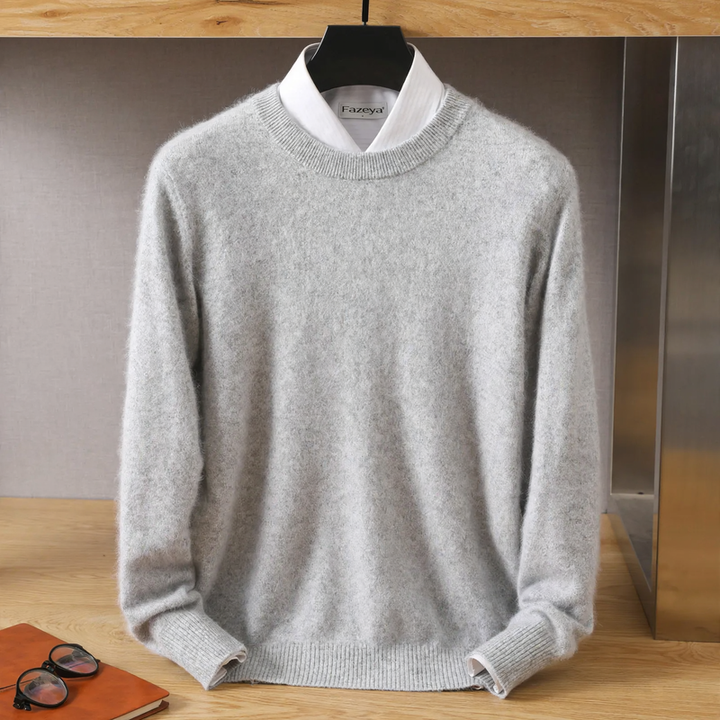 Men's wool pullover, round neck, loose fit
