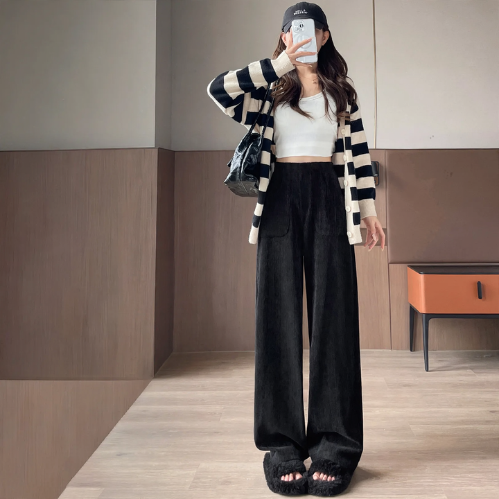 Padded corduroy trousers with wide leg
