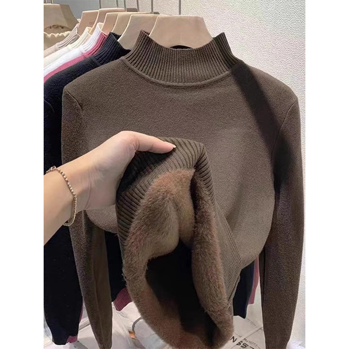 Padded women's knit sweater with high collar