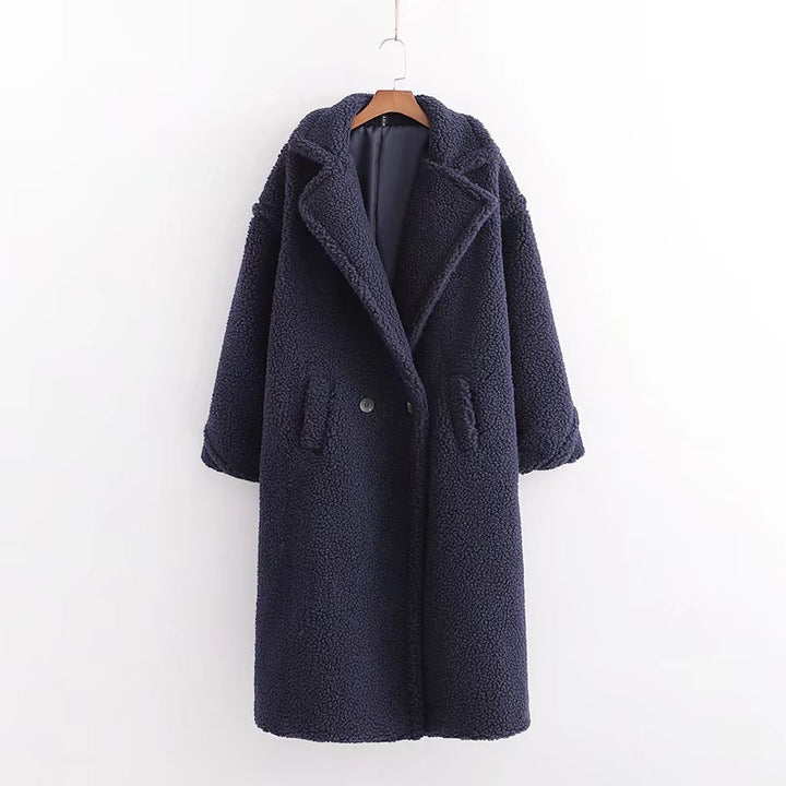 Loose lamb fur imitation coat, long