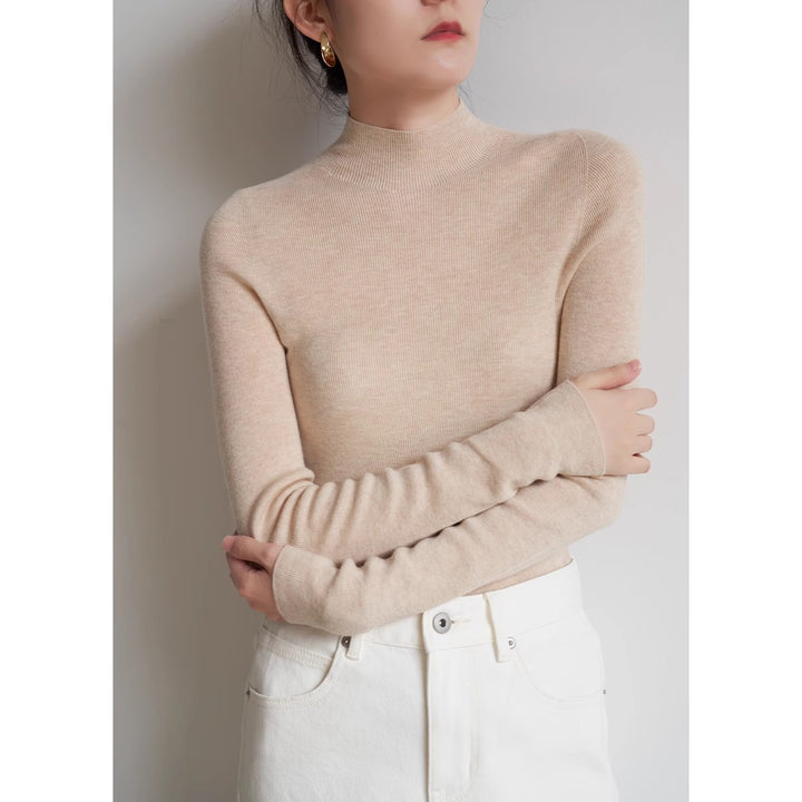 Elegant women's knit sweater with stand-up collar